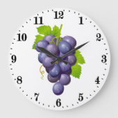 かわいい紫のブドウのキッチンフルーツデコール ラージ壁時計 (正面)