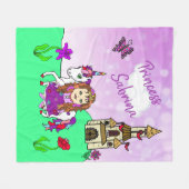 かわいい紫のプリンセスとユニコーンパーソナライズされた フリースブランケット (正面(横))