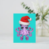 かわいい紫のベビータコがサンタ・ハット・ブルーを着る シーズンポストカード (スタンド正面)