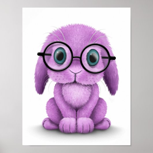 かわいい紫のベビーバニー眼鏡をかけて白 ポスター (正面)