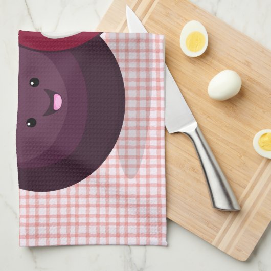 かわいい紫のマンゴスチン漫画イラストレーション キッチンタオル (四つ折り)