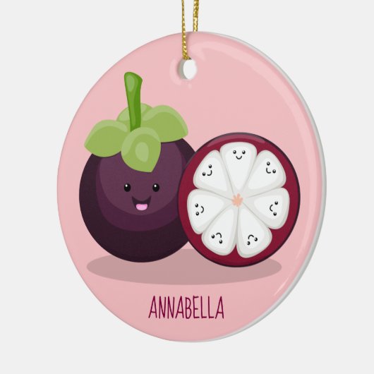 かわいい紫のマンゴスチン漫画イラストレーション セラミックオーナメント (左)