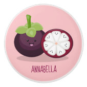 かわいい紫のマンゴスチン漫画イラストレーション セラミックノブ (正面)