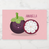 かわいい紫のマンゴスチン漫画イラストレーション フードラベル (シングルラベル)