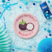 かわいい紫のマンゴスチン漫画イラストレーション ペーパープレート (パーティー)