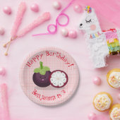 かわいい紫のマンゴスチン漫画イラストレーション ペーパープレート (パーティー)