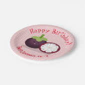 かわいい紫のマンゴスチン漫画イラストレーション ペーパープレート (アングル)