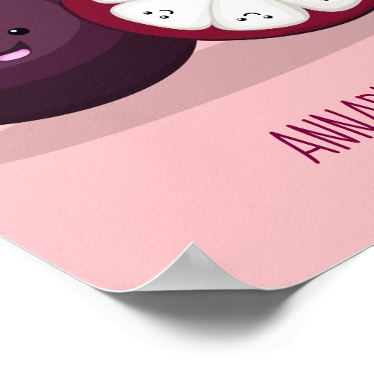 かわいい紫のマンゴスチン漫画イラストレーション ポスター (角)