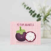 かわいい紫のマンゴスチン漫画イラストレーション ポストカード (スタンド正面)