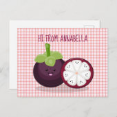 かわいい紫のマンゴスチン漫画イラストレーション ポストカード (正面/裏面)