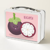 かわいい紫のマンゴスチン漫画イラストレーション メタルランチボックス (裏面)