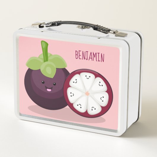 かわいい紫のマンゴスチン漫画イラストレーション メタルランチボックス (裏面)