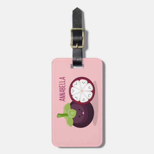 かわいい紫のマンゴスチン漫画イラストレーション ラゲッジタグ (正面縦)
