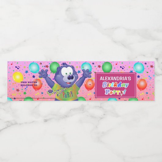 かわいい紫のモンスターガールバースデーパーティー ペットボトルラベル (シングルラベル)