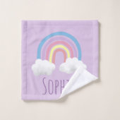 かわいい紫のユニコーンの女の子のパターン&名前の子供 バスタオルセット (ウォッシュタオル)