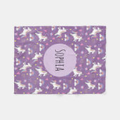 かわいい紫のユニコーンの女の子のパターン&名前の子供 フリースブランケット (正面(横))