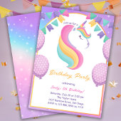 かわいい紫のユニコーンの女の子の誕生日パーティー 招待状