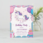 かわいい紫のユニコーンの誕生日招待状 招待状 (スタンド正面)