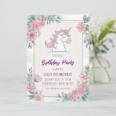 かわいい紫のユニコーンの誕生日招待状 招待状 (スタンド正面)