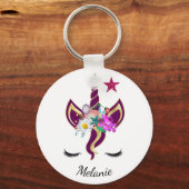 かわいい紫のユニコーンパーソナライズされたホーン キーホルダー (正面)