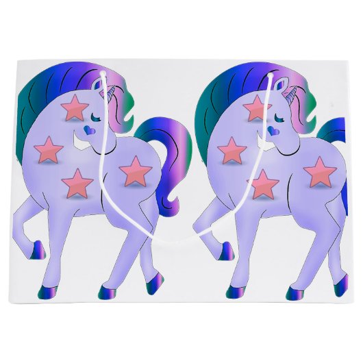 かわいい紫のユニコーン ラージペーパーバッグ (正面)