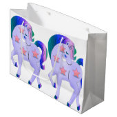 かわいい紫のユニコーン ラージペーパーバッグ (正面アングル)