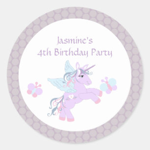 かわいい紫のユニコーンpony誕生日パーティステッカー ラウンドシール