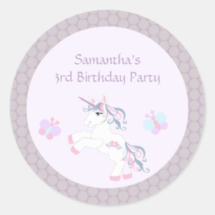 かわいい紫のユニコーンpony誕生日パーティステッカー ラウンドシール