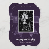 かわいい紫のリボン　喜びに包まれた写真 シーズンカード (正面/裏面)