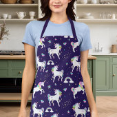 かわいい紫のレインボーハートとスターズユニコーン エプロン