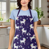 かわいい紫のレインボーハートとスターズユニコーン エプロン