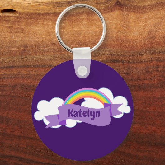 かわいい紫のレインボーモノグラムガーリー キーホルダー (正面)