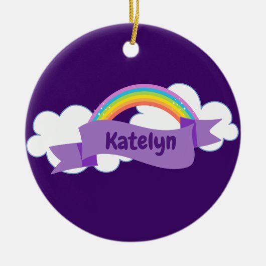 かわいい紫のレインボーモノグラムガーリー セラミックオーナメント (正面)