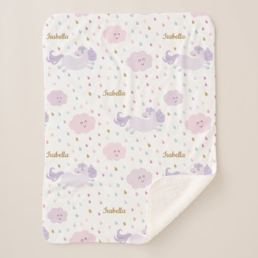 『かわいい紫の一角獣の女パーソナライズされたの子』 シェルパブランケット (正面)