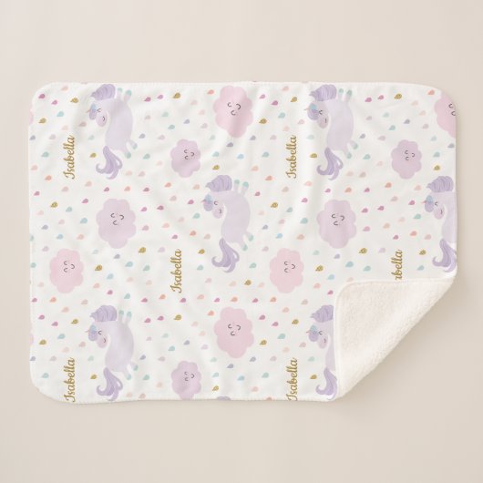 『かわいい紫の一角獣の女パーソナライズされたの子』 シェルパブランケット (正面(横))