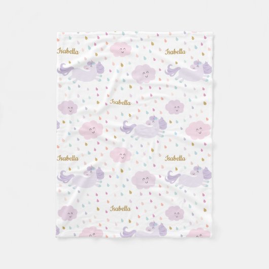 かわいい紫の一角獣の少女パーソナライズされた フリースブランケット (正面)