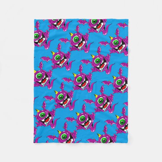 かわいい紫の人が怪物を食べる フリースブランケット (正面)