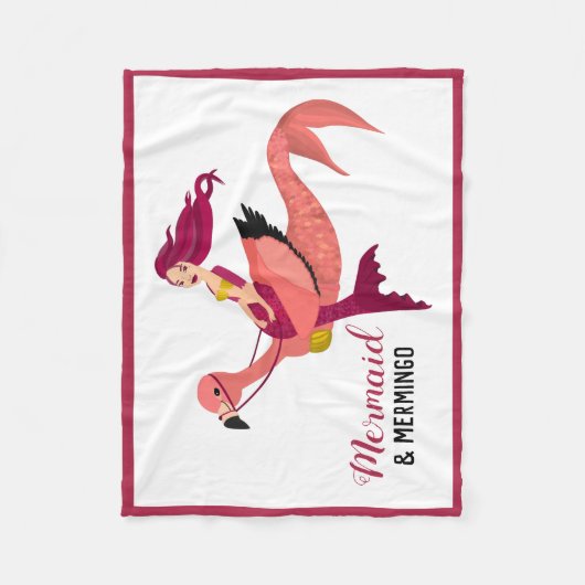 かわいい紫の人魚とフラミンゴのガーリー友最高の人 フリースブランケット (正面)