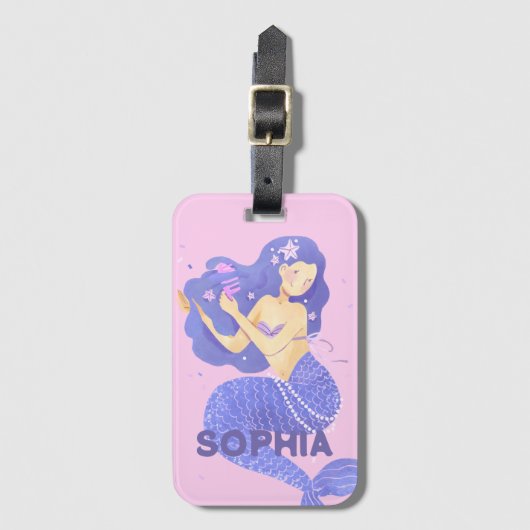 かわいい紫の人魚の子たちパーソナライズされた|過去記事 ラゲッジタグ (正面縦)