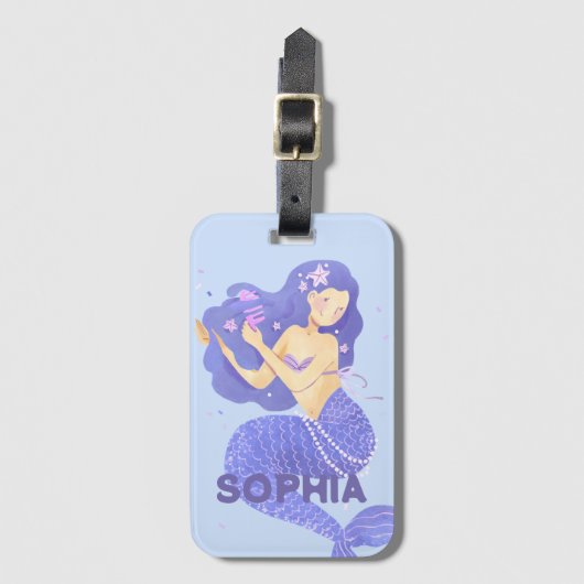 かわいい紫の人魚の子たちパーソナライズされた|過去記事 ラゲッジタグ (正面縦)
