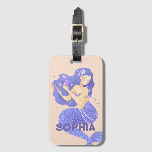 かわいい紫の人魚の子たちパーソナライズされた|過去記事 ラゲッジタグ (正面縦)