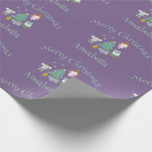 かわいい紫の名前をカスタムするくるみ割りクリスマス ラッピングペーパー (角)