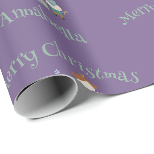 かわいい紫の名前をカスタムするくるみ割りクリスマス ラッピングペーパー (ロールコーナー)