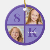 かわいい紫の女の子フォトクリスマパーソナライズされたス セラミックオーナメント (正面)
