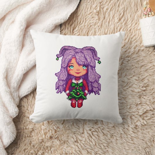 かわいい紫の少女 クッション (ブランケット)