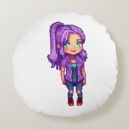 かわいい紫の少女 ラウンドクッション