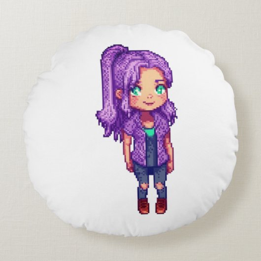 かわいい紫の少女 ラウンドクッション (正面)