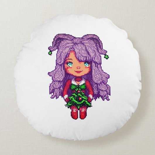 かわいい紫の少女 ラウンドクッション (正面)