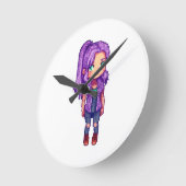 かわいい紫の少女 ラウンド壁時計 (傾斜)