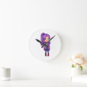 かわいい紫の少女 ラウンド壁時計 (ホーム)